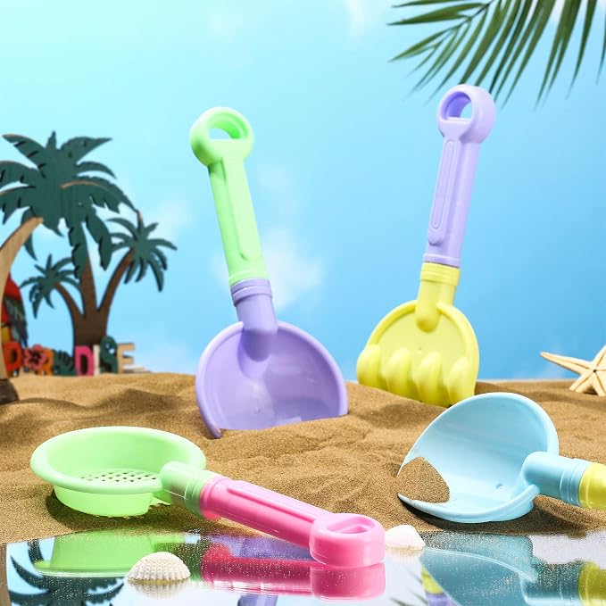 Skylety 8 Pieces Kids Beach Sand Shovels Colorful Plastic Rake Sand Sifter Toy - Image 7