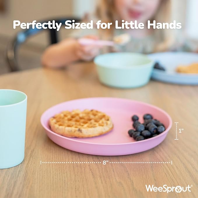 WeeSprout Bamboo Plates, Kid-Sized Dinnerware, Dishwasher Safe Melamine Dishware - Image 2