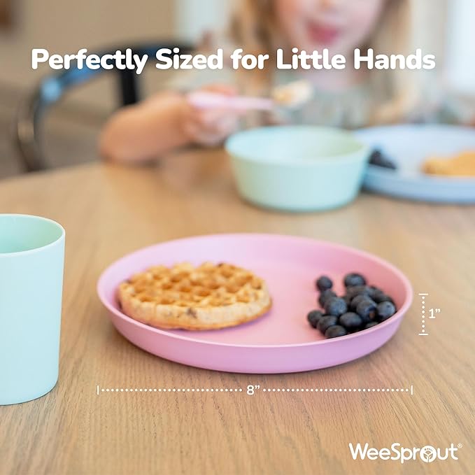 WeeSprout Bamboo Plates, Kid-Sized Dinnerware, Dishwasher Safe Melamine Dishware - Image 2