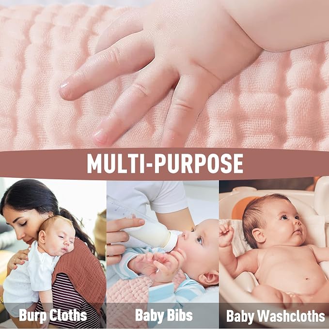 Yoofoss Muslin Burp Cloths for Baby 10 Pack 100% Cotton Baby Washcloths for - Image 3