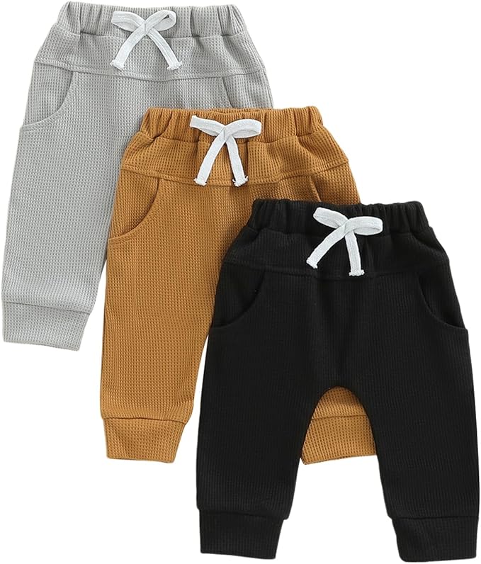 Sejardin Toddler Baby Boy Girl Pants 3 Pack Solid Color Elastic Waist Jogger by Sejardin