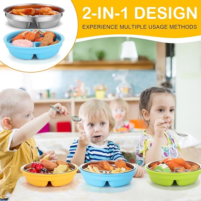 Nuogo 3 Pcs Stainless Steel Baby Suction Plates - Image 4