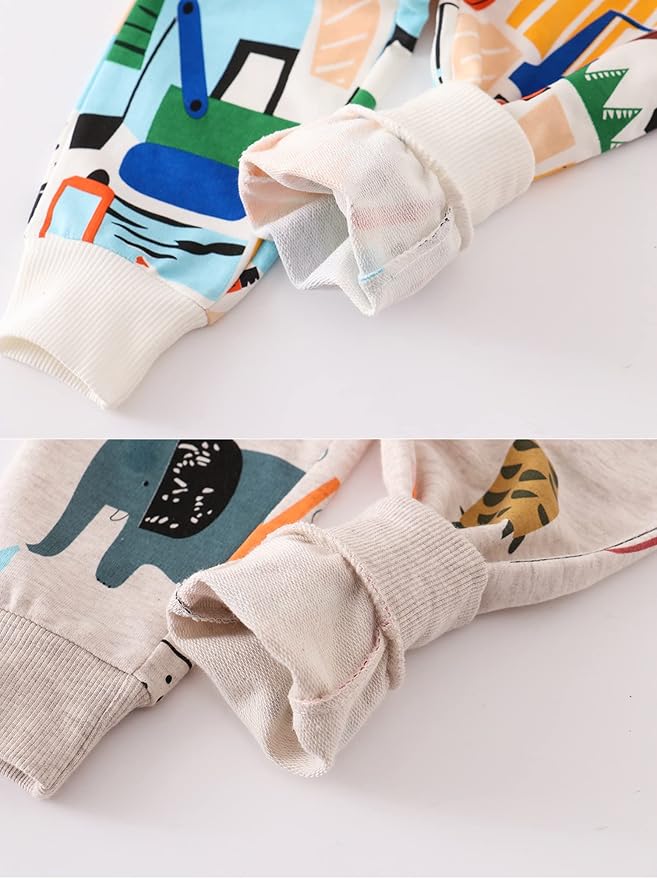 HUAER& Baby Boy's Jogger Pants Dinosaur Car Animal Print Drawstring Elastic - Image 6