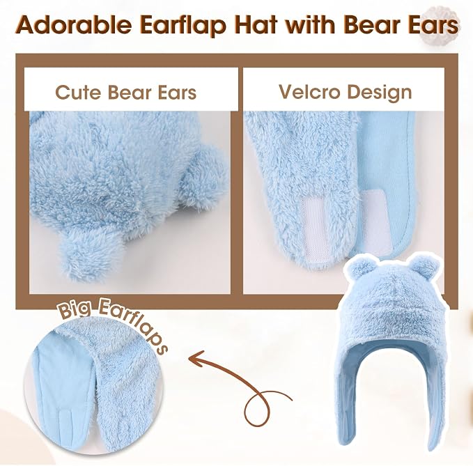 Bear Baby Winter Hat Toddler Earflap Beanie Unisex Infant Snow Cap Warm Fleece - Image 4