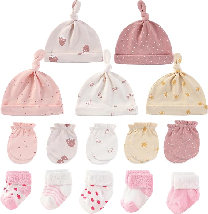 Newborn Baby Boy Girl Caps Mittens Socks Set Cotton Baby Essentials Accessories by MAMIMAKA
