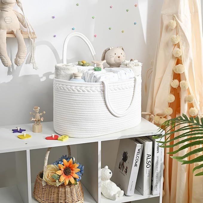 Baby Diaper Caddy Organizer, Cotton Rope Diaper Basket, Baby Basket - Image 7