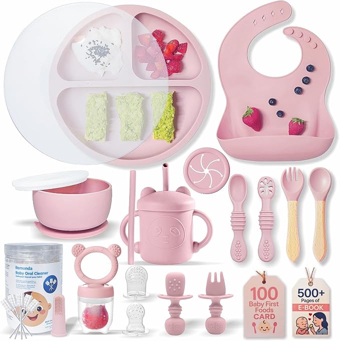 Remonda 23-Piece BPA-Free Silicone Baby Feeding Set | Extra Large Suction Plates by REMONDA