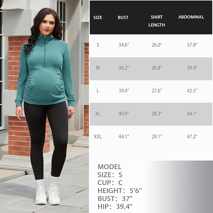GINKANA Maternity Women's Long Sleeve Shirt Half Zipper Lapel Lightweight - Image 7