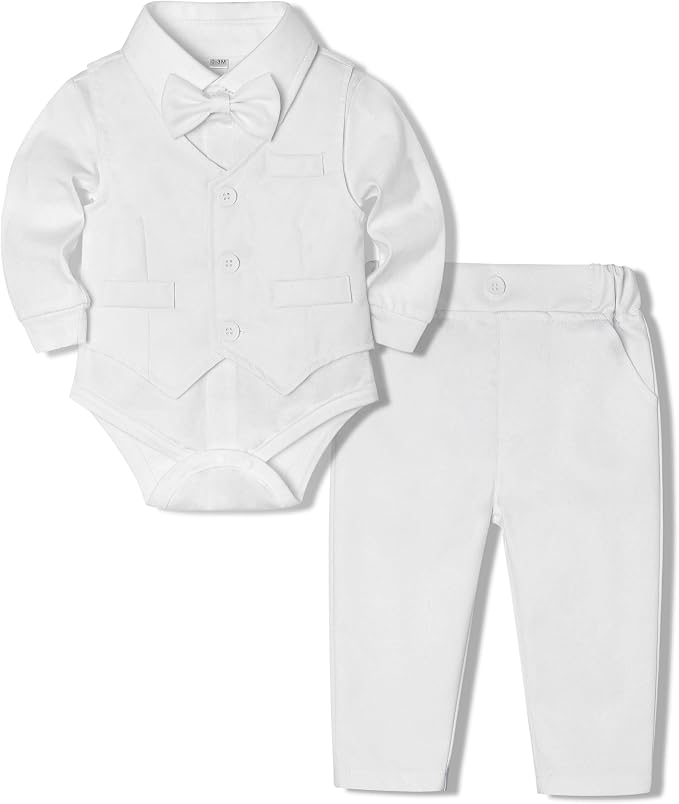 Baby Boy Clothes Suits Infant Gentleman Wedding Outfit Formal Dress Shirt Vest by Juivesia