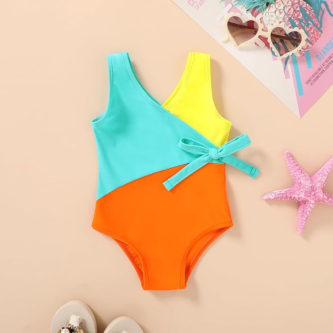 Happy Town Toddler Swimsuit Girl One Piece Bathing Suit Color Block Swimwear - Image 2