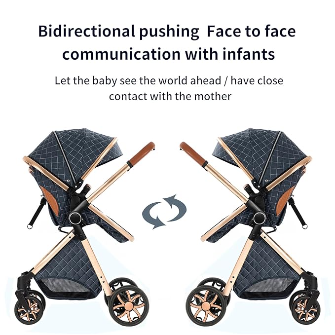 2 in 1 Baby Stroller with Bassinet Mode, Reversible Infant Pram, One-Click - Image 3
