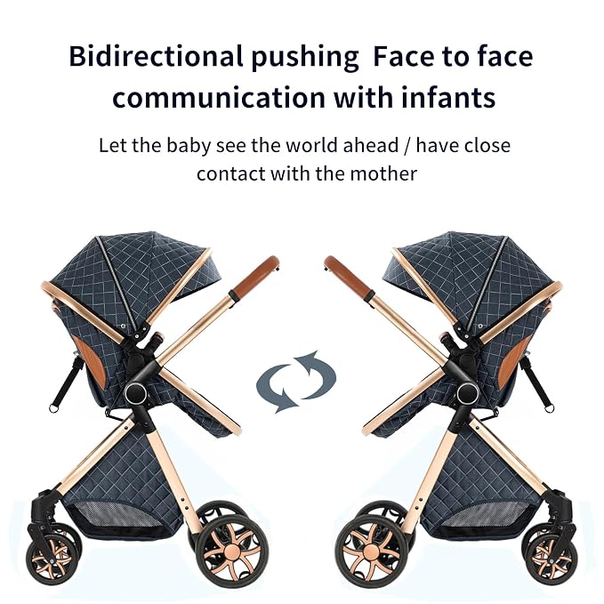2 in 1 Baby Stroller with Bassinet Mode, Reversible Infant Pram, One-Click - Image 3