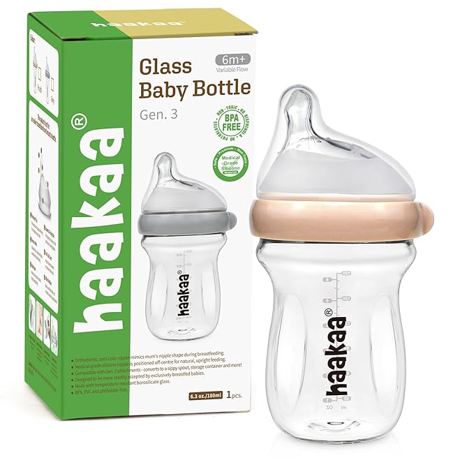 haakaa Gen.3 Natural Glass Baby Bottle Wide Neck Anti-Colic Variable Flow Nipple by haakaa