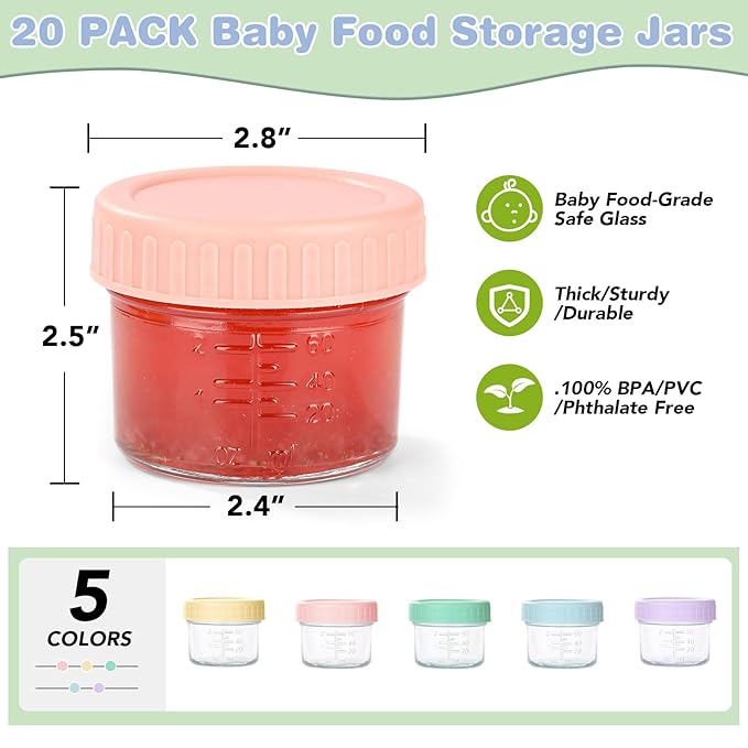 20 Pack Glass Baby Food Storage Containers, 4 oz Leakproof Baby Food Jars - Image 3