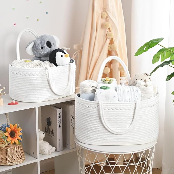 Baby Diaper Caddy Organizer, Cotton Rope Diaper Basket, Changing Table Storage - Image 2
