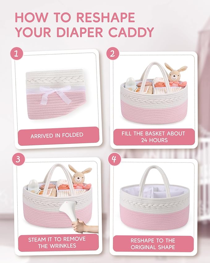 Maliton Diaper Caddy for Baby Girl-Cotton Rope Diaper Caddy, Diaper Organizer - Image 7