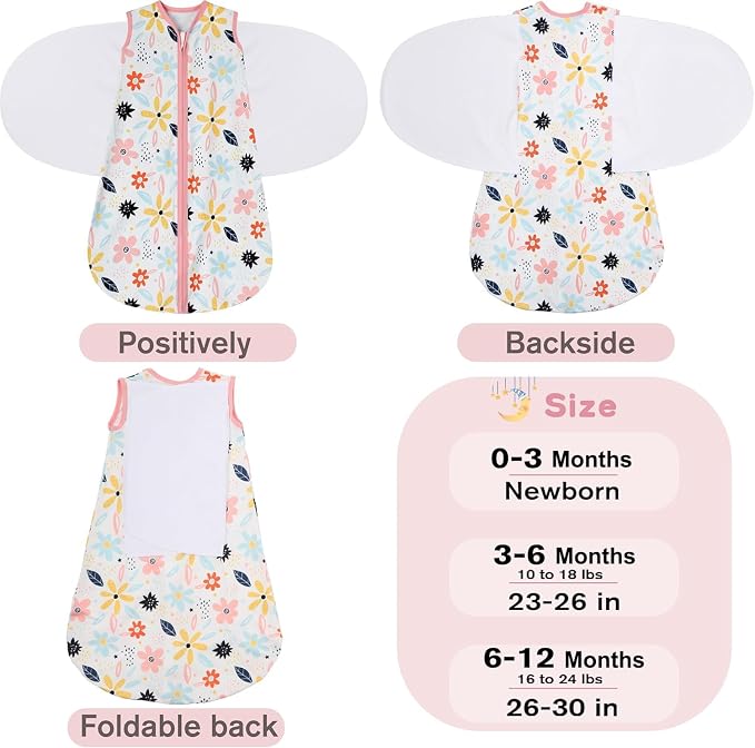 Newborn Sleep Sack Baby Swaddle, 6-12 Months, 3-Way Adjustable Wearable Blanket - Image 5