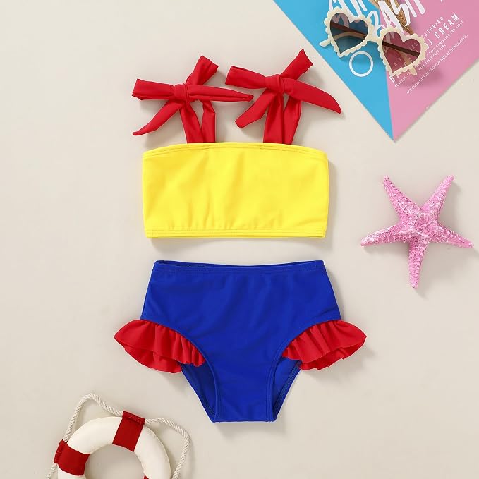 YOUNGER TREE Toddler Girls Two Pieces Swimsuit Color Block Stripe Swimwear - Image 2