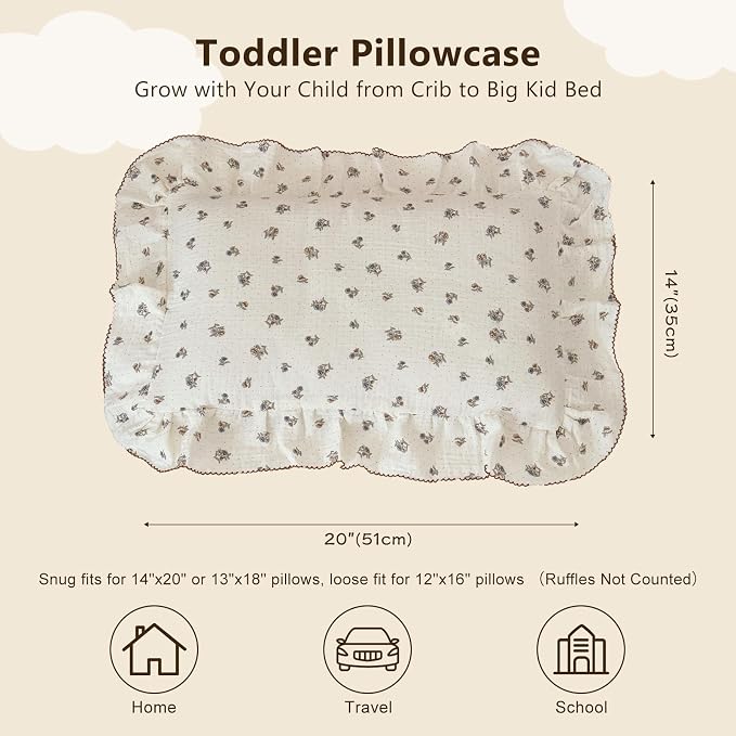 BuLuTu Crib Size Toddler Pillowcase 1 pc, Oeko-TEX Certified 100% Cotton Gauze - Image 2
