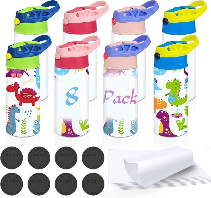 Kids Sublimation Tumbler, 8 PACK 12oz Stainless Steel Sublimation Sippy Cup by XccMe
