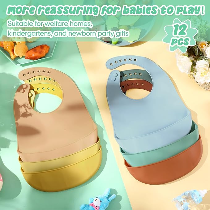 Mepase Silicone Bibs Waterproof Silicone Baby Bibs Soft Adjustable Baby Feeding - Image 6