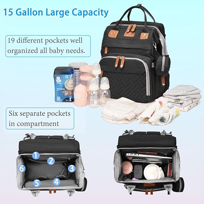 Jeryswet Baby Diaper Bags with Changing Station, Waterproof Large Capacity - Image 3