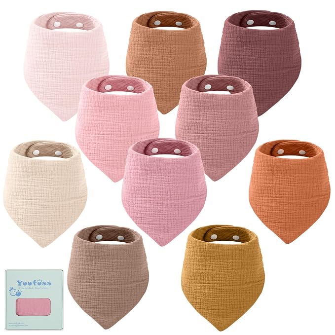 Yoofoss Muslin Baby Bibs 10 Pack 100% Organic Cotton 6-Layer Soft Absorbent by YOOFOSS