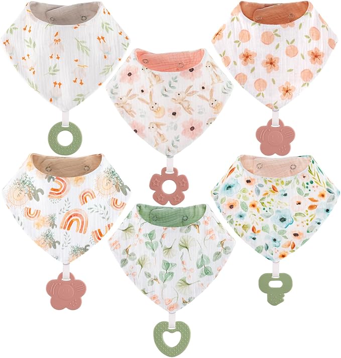 Baby Bandana Drool Bibs 6-Pack and Teething Toys 6-Pack Made by vuminbox