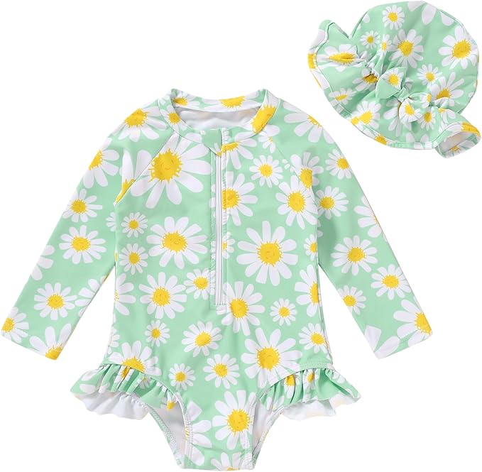 Infant Baby Girl Swimsuit One-Piece Long Sleeve Rash Guard by YOUNGERTREE