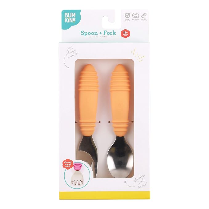 Bumkins Toddler Utensils, Kids Size Fork and Spoon Set, Silicone and - Image 6