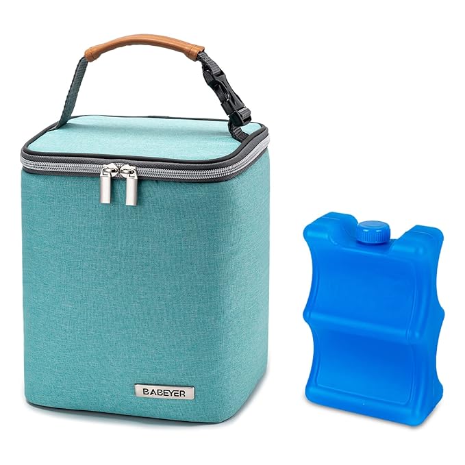 Breast Milk Cooler Bag with Ice Pack Fits 4 Baby Bottles Up to 9 Ounce by BABEYER