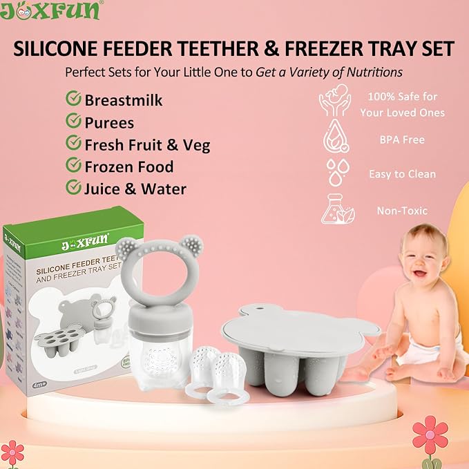 JEXFUN Baby Fruit Food Feeder & Mini Freezer Nibble Tray Combo, Breastmilk - Image 2