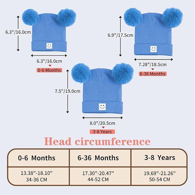 AZJ Baby Beanie Hat Toddler Infant Winter Knitted Hat Kids Soft Warm Pom Pom - Image 2