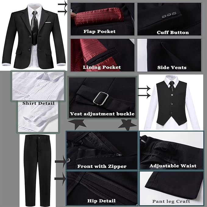 Boys Suit Set Slim Fit Kids Formal Suits Toddler Tuxedo Wedding Prom Classic - Image 4