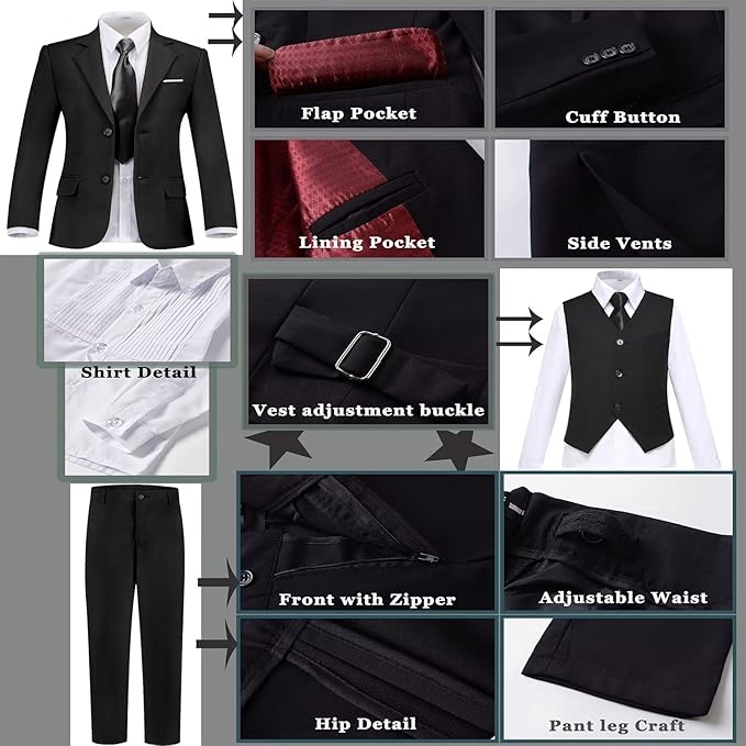 Boys Suit Set Slim Fit Kids Formal Suits Toddler Tuxedo Wedding Prom Classic - Image 4