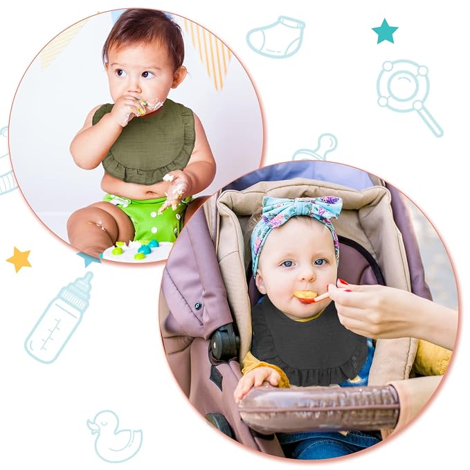 Seematn 10 Pcs Baby Muslin Bibs Drool Bibs Bandana Ruffle Soft Cotton - Image 6