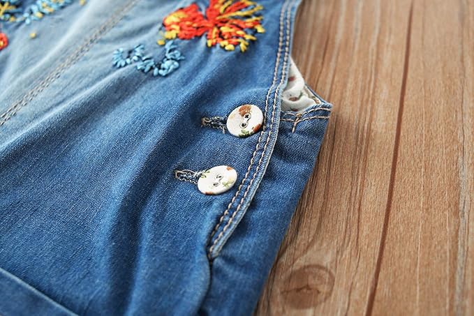 KIDSCOOL SPACE Baby Little Kids Cute Denim Embroidered Fashion Jean Overalls - Image 4