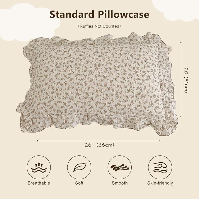 BuLuTu Cotton Muslin Kids Toddler Pillowcase Standard Cute Camellia Flowers - Image 2