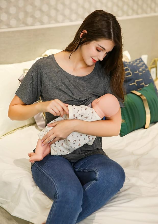 Smallshow Women's Maternity Nursing Tops Short Sleeve Breastfeeding Clothes - Image 7