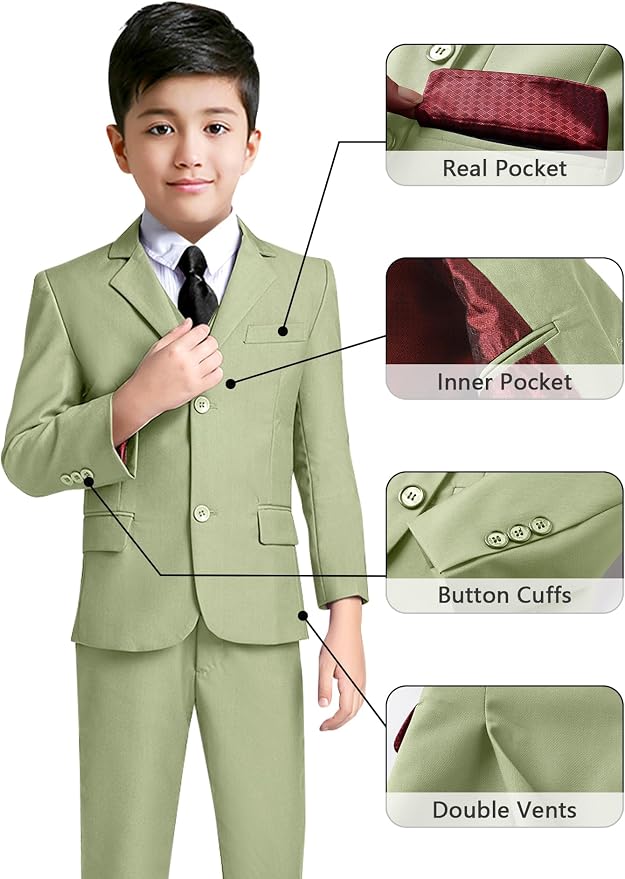 YuanLu Boys Suit for Kids Tuxedo Wedding Ring Bearer Outfit, 5 Piece Boy Slim - Image 3