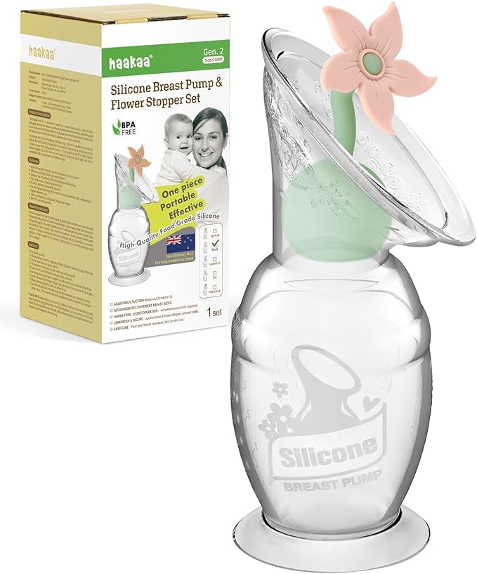 haakaa Manual Breast Pump with Flower Stopper Set, Gen.2 Silicone Hand Pump by haakaa