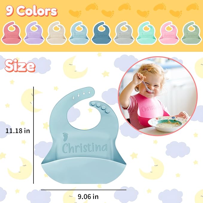 SRdrew Personalized Silicone Bibs Set Custom Engraved Name Icon Toddler Bib - Image 3