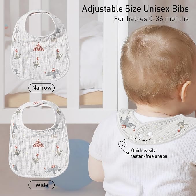 GLLQUEN BABY Muslin Drool Bibs for Boys Girls 8 Pack, Adjustable Baby Bibs for - Image 5