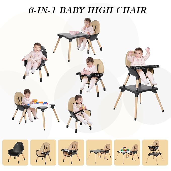 6 in 1 High Chair for Babies & Toddlers, Convertible Wooden Baby Highchair - Image 2