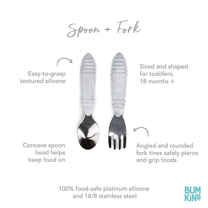 Bumkins Toddler Utensils, Kids Size Fork and Spoon Set, Silicone and - Image 2