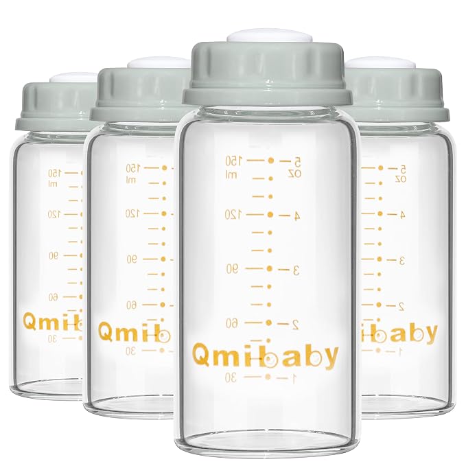 Natural Glass Baby Bottle 150ml 5oz Standard Neck Breast Milk Storage Bottles by Qmibaby