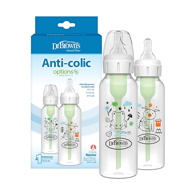 Dr. Brown's Natural Flow Anti-Colic Options+ Narrow Baby Bottle, Pig & Frog by DrBrowns