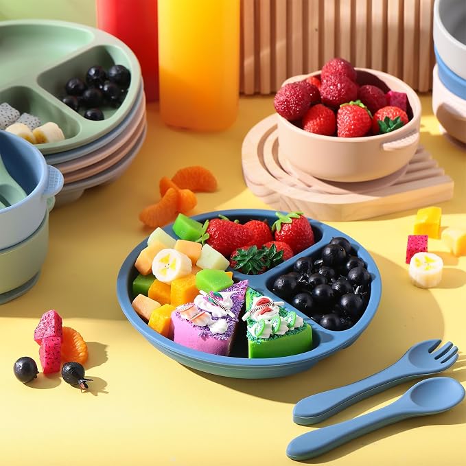 Dandat 24 Pcs Silicone Baby Feeding Set, 6 Baby Toddler Suction Bowls 6 Divided - Image 5