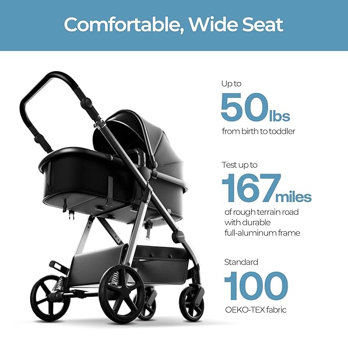Mompush Baby Stroller, Convertible 2-in-1, Infant Car Seat Compatible, Includes - Image 6