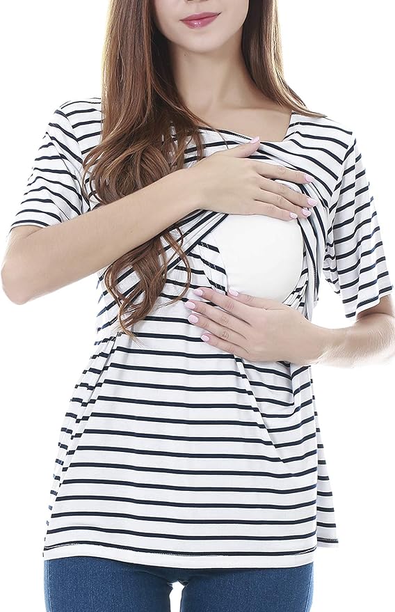 Smallshow Women's Maternity Nursing Tops Short Sleeve Breastfeeding Clothes - Image 3